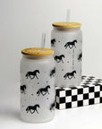 Trotting Horse Glass Tumbler with Bamboo Lid and Straw - Horse & Hound Tack Shop