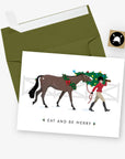Eat + Be Merry English Equestrian Christmas Card: Single Card - Horse & Hound Tack Shop