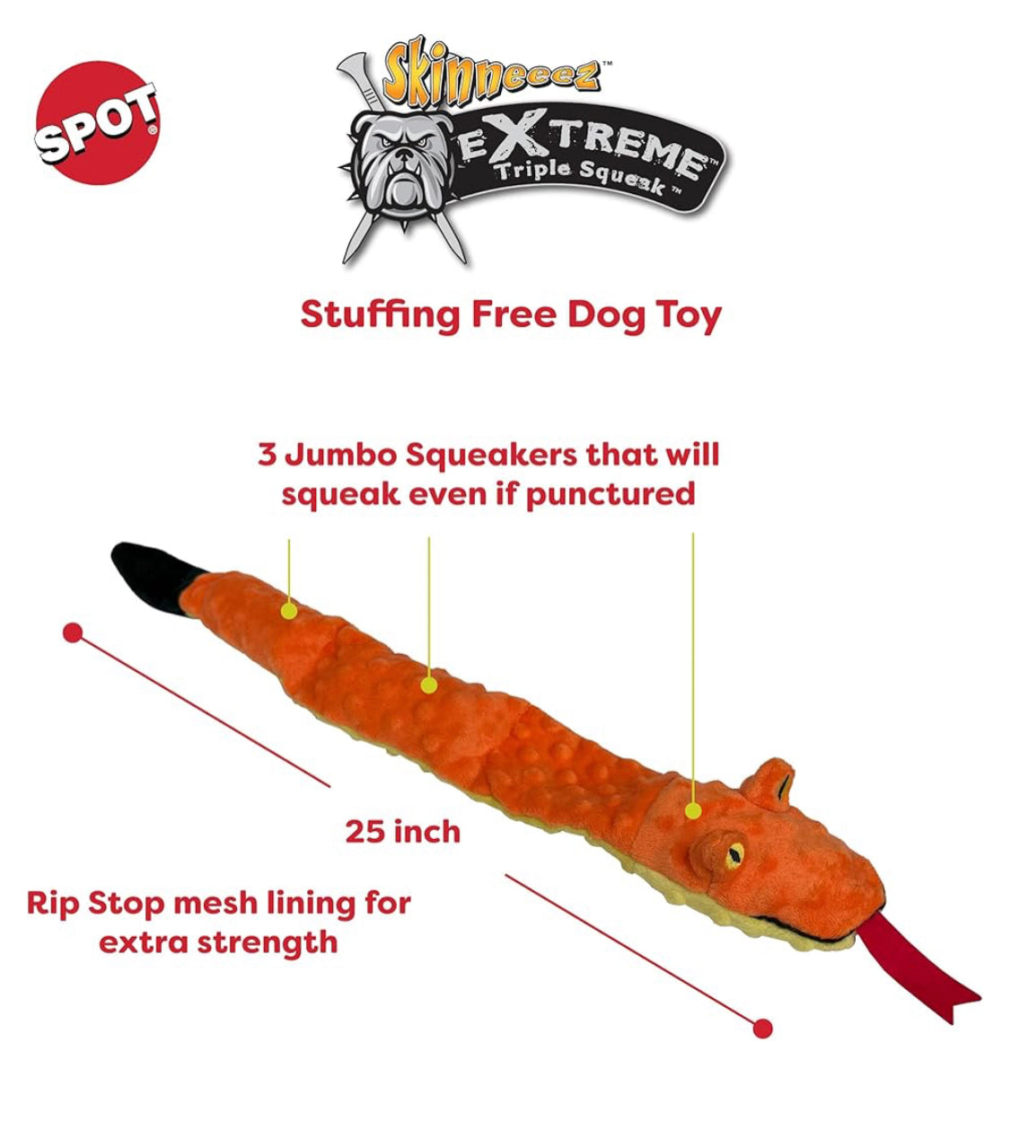 Skinneeez Extreme Squeak Free Dog Toys SPOT Skinneeez Extreme