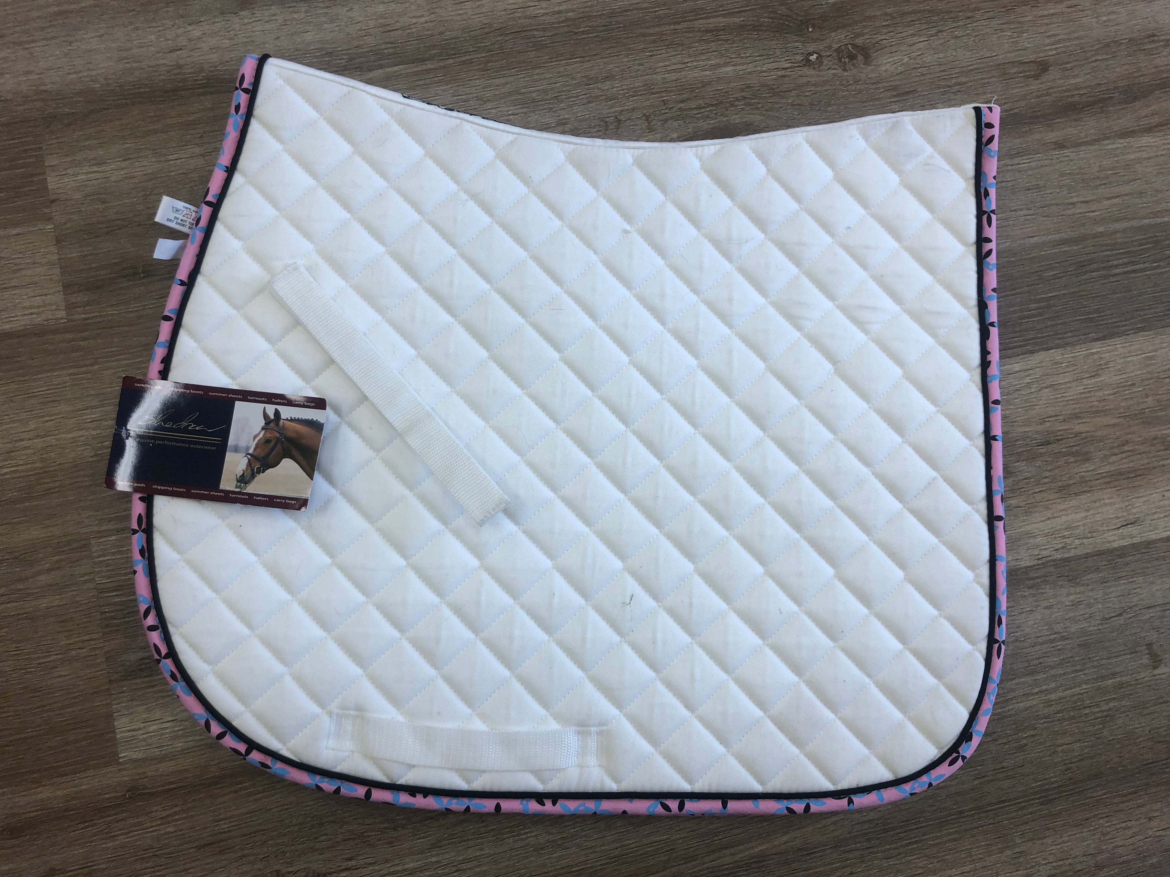 Shedrow A/P Saddle Pad - White with Pink Flower Trim - Full