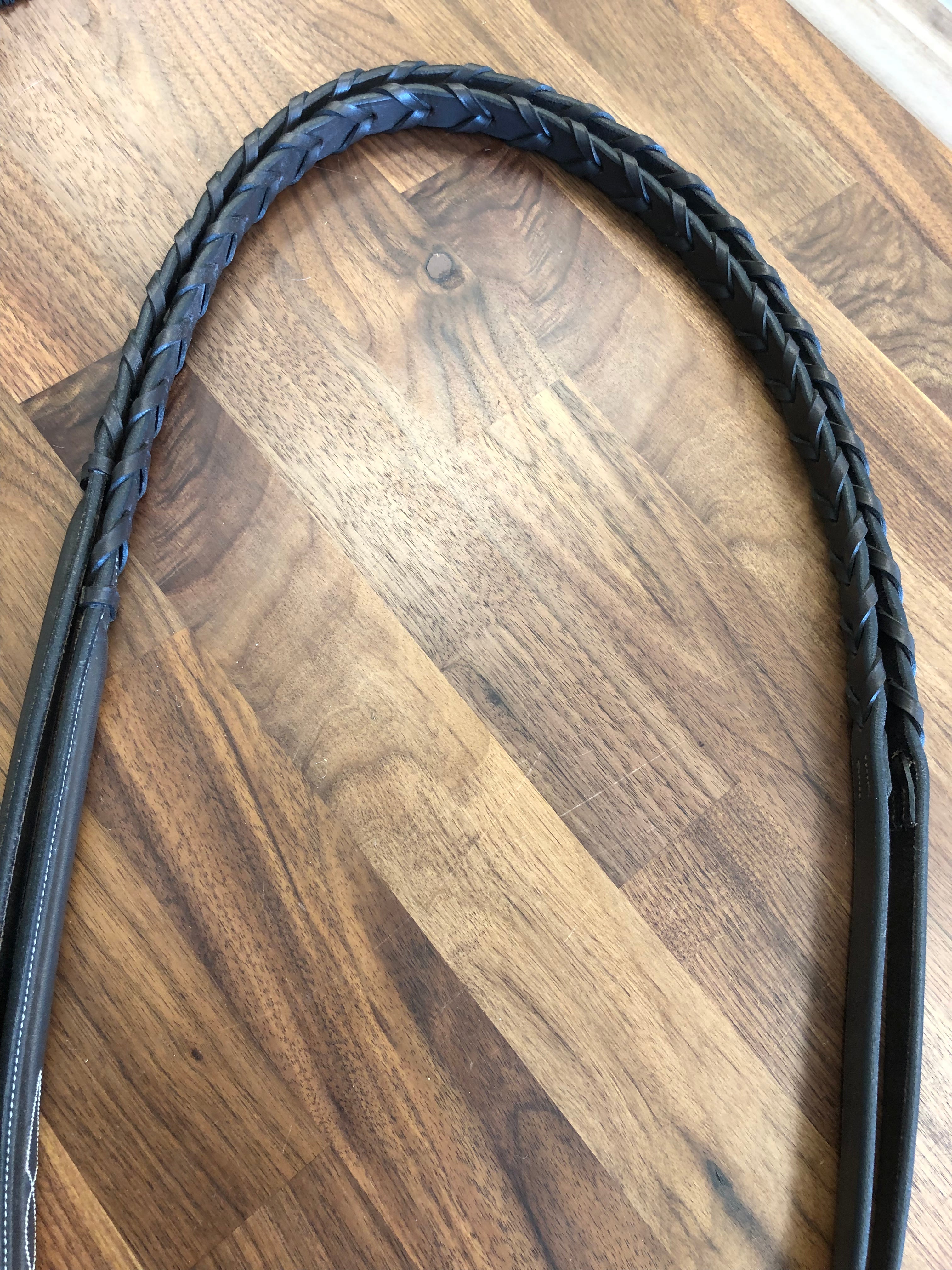 Fine Used KL Select Fancy Stitched Laced Reins - Dark Havana/Full
