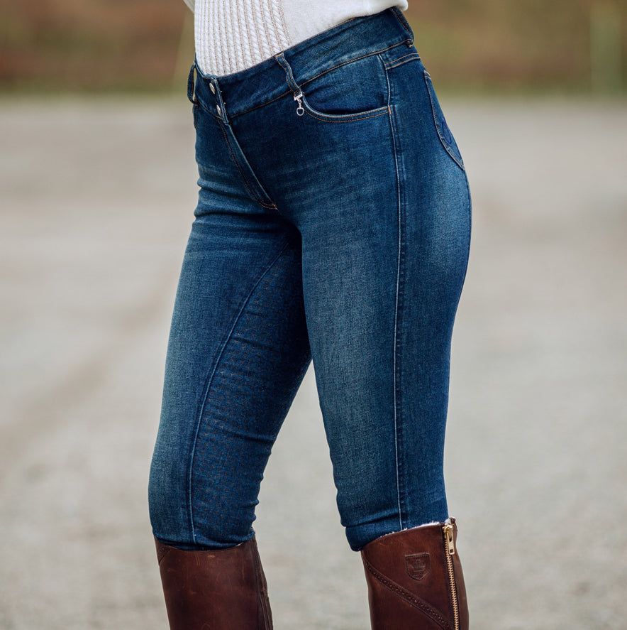 Horze Kaia Womens High Waist Denim Silicone Full Seat Breeches - Horse & Hound Tack Shop