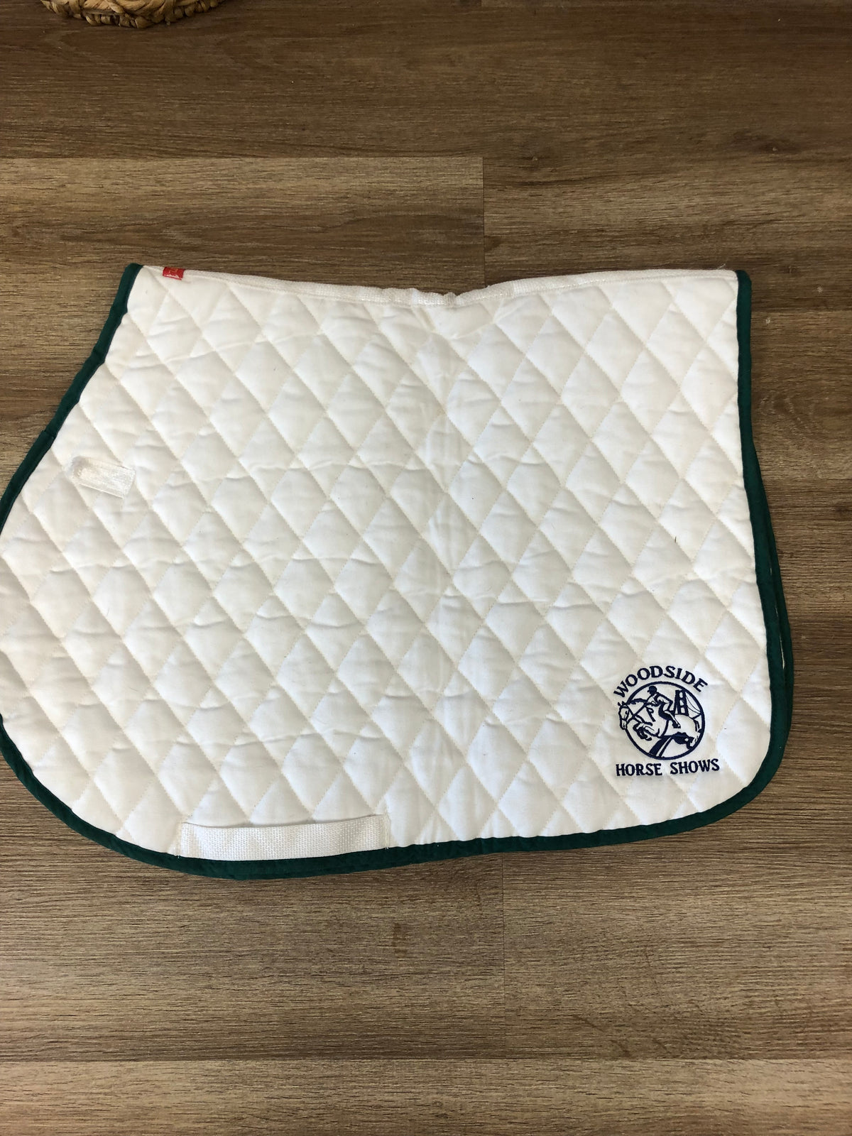 AP Saddle Pad White w/ Green Trim “Woodside Horse Show” - Horse &amp; Hound Tack Shop 
