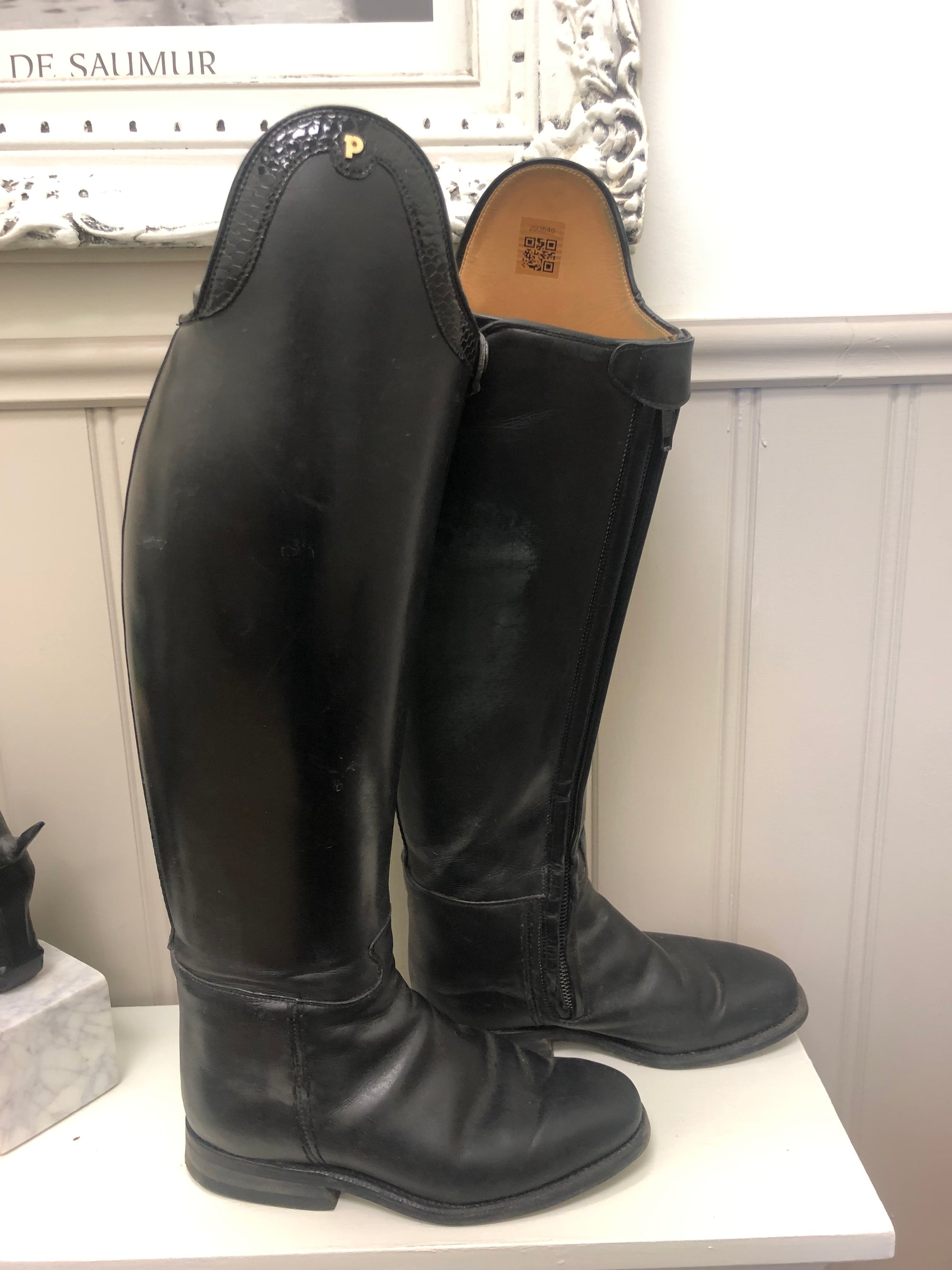 Petrie Black Leather Dressage Boots w/ Snakeskin Trim