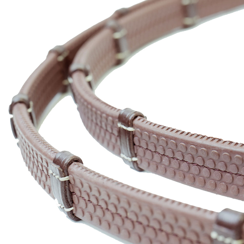 Antarès Signature Fancy Stitched Raised Rubber Reins with Leather Grip Stops