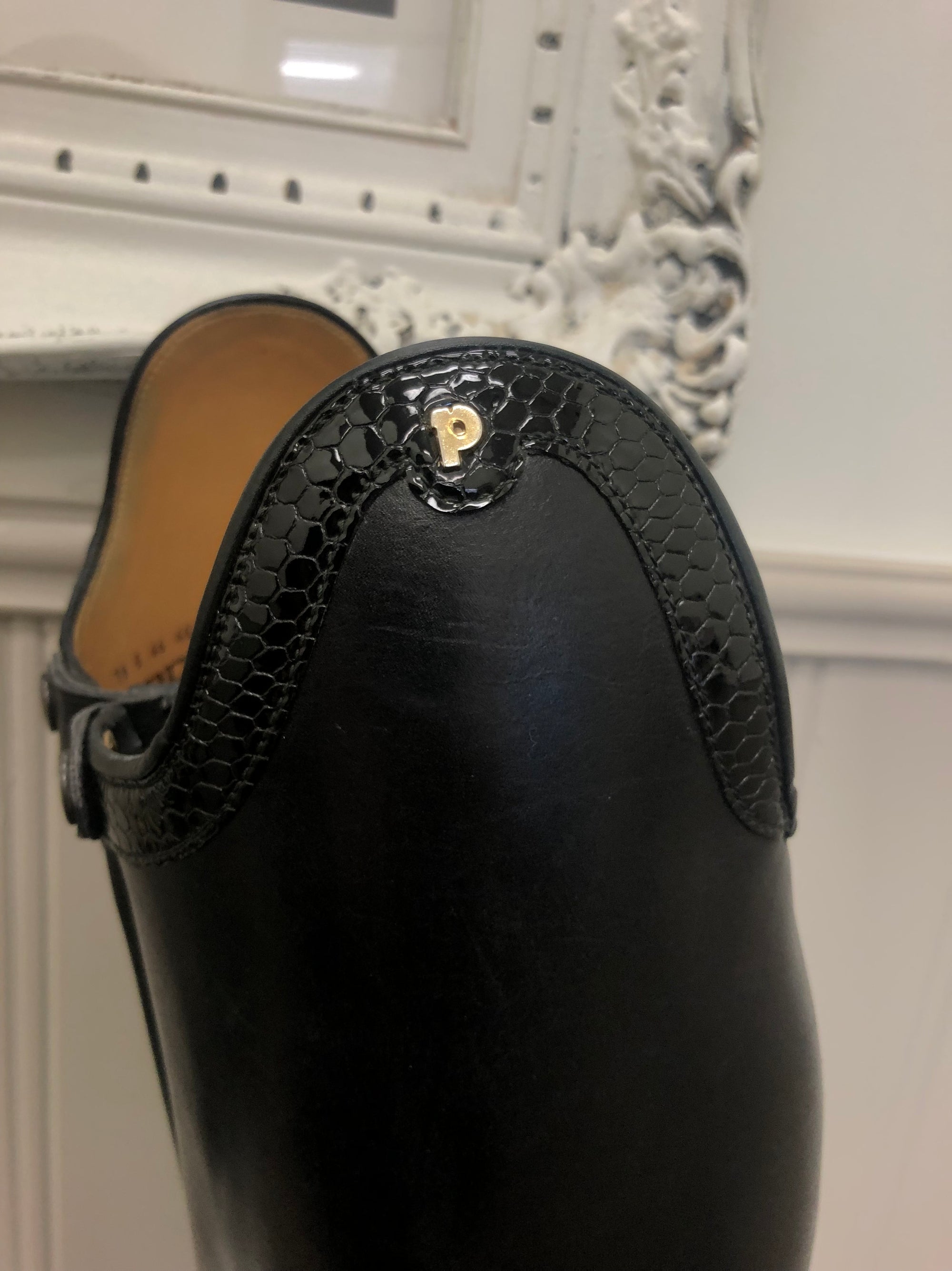 Petrie Black Leather Dressage Boots w/ Snakeskin Trim