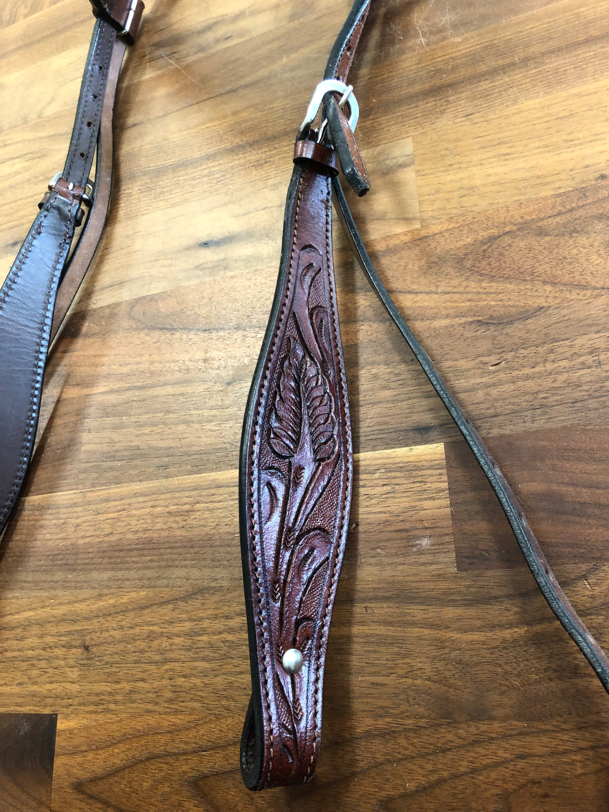 Brown Leather Western Headstall with Tooling