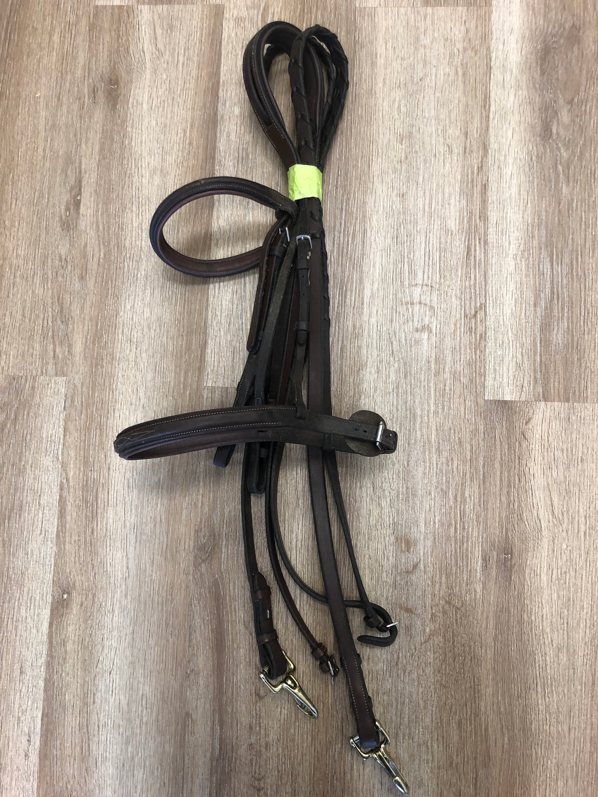 Brown Bridle &amp; Braided Leather Reins w/ Clip On Attachment