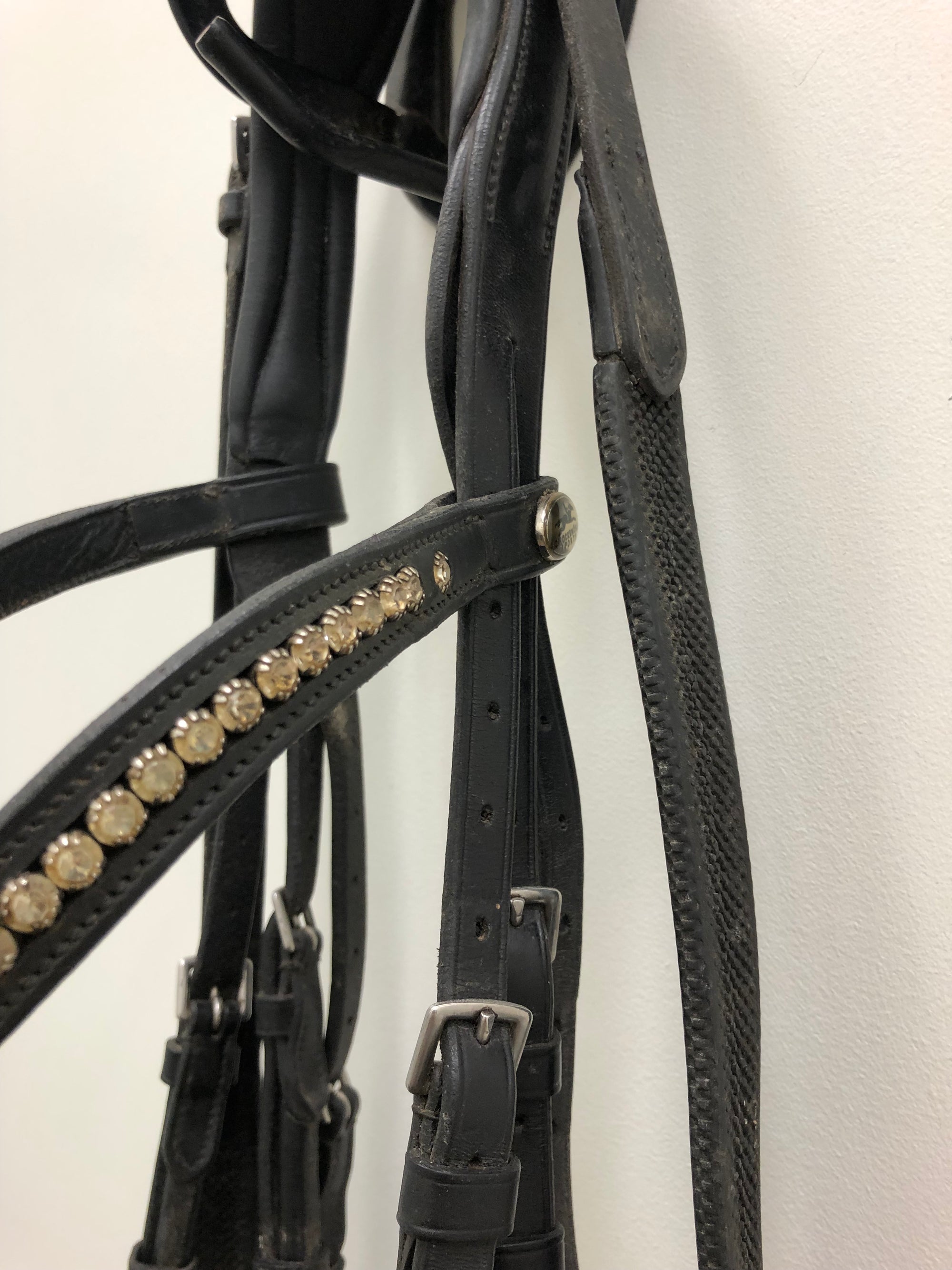 Schockemohle Malibu Bridle Black XF - w/ Rubber Reins &amp; Eggbutt w/ Lozenge Bit 6”