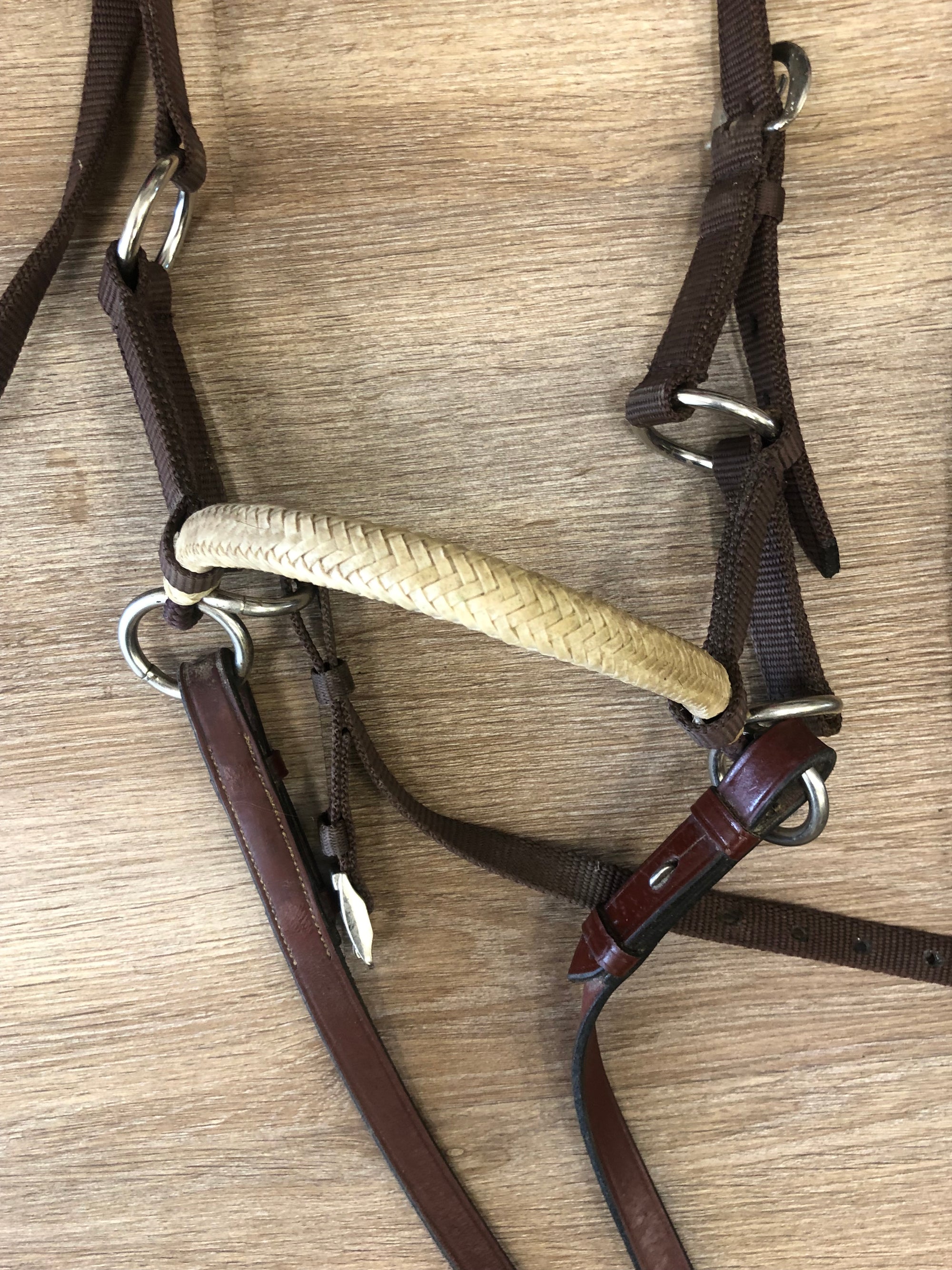 Nylon &amp; Rawhide Noseband Bitless Bridle w/ Reins