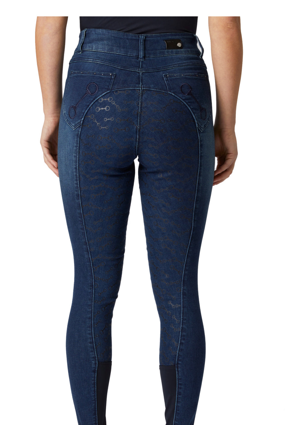 Horze Kaia Womens Full Grip Denim Breeches with Crystals