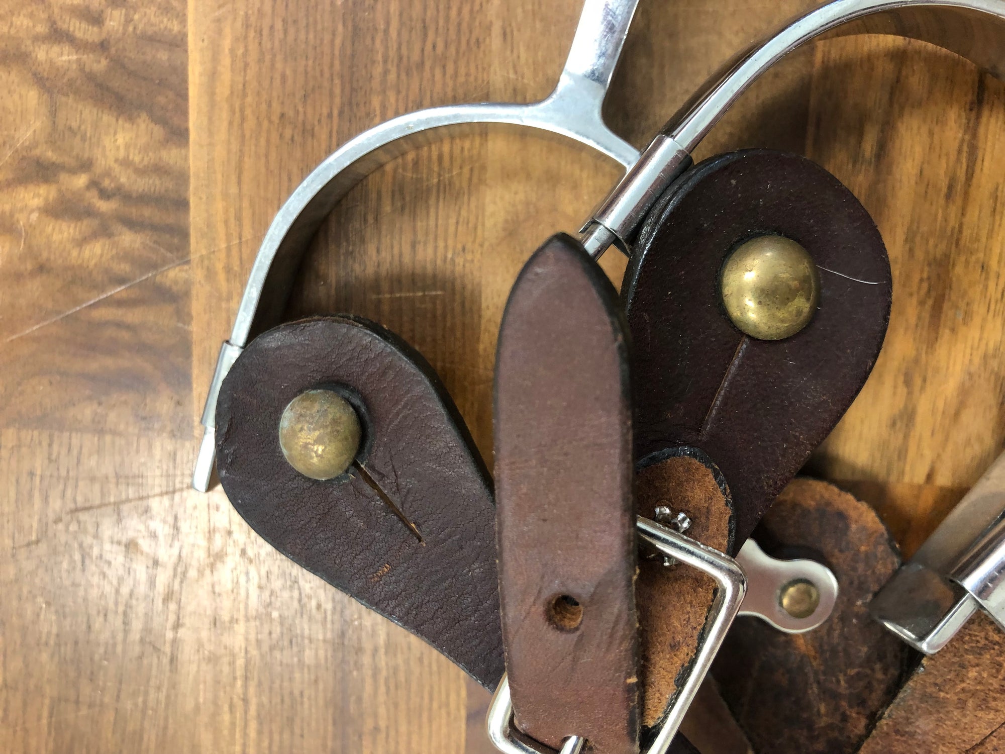 Western Comfort Medium Spurs w/ Brown Leather Weaver Spur Straps