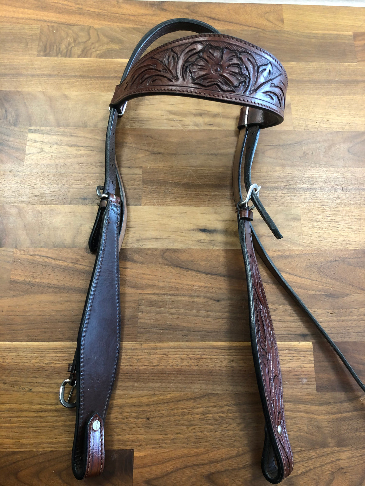 Brown Leather Western Headstall with Tooling