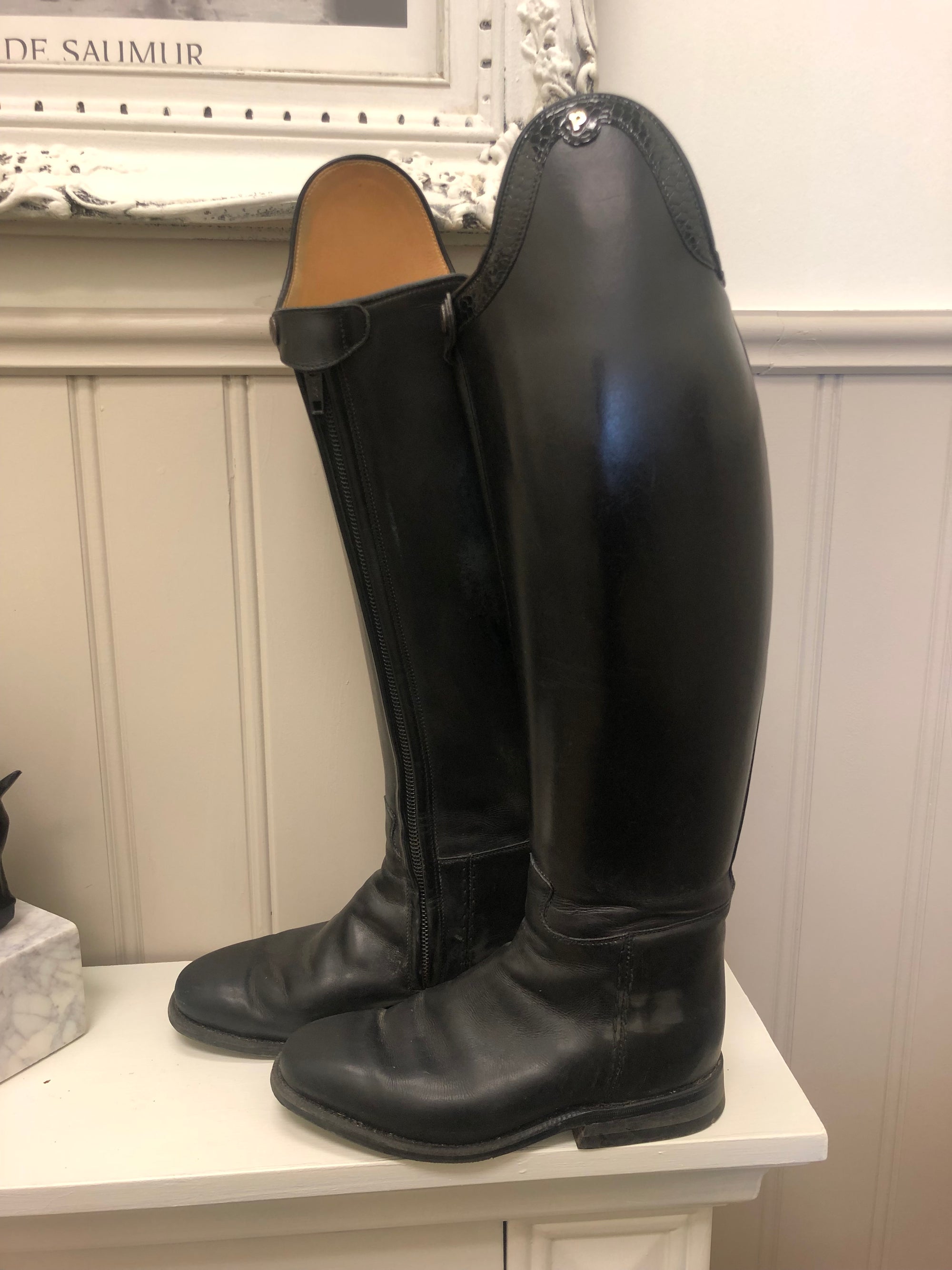 Petrie Black Leather Dressage Boots w/ Snakeskin Trim