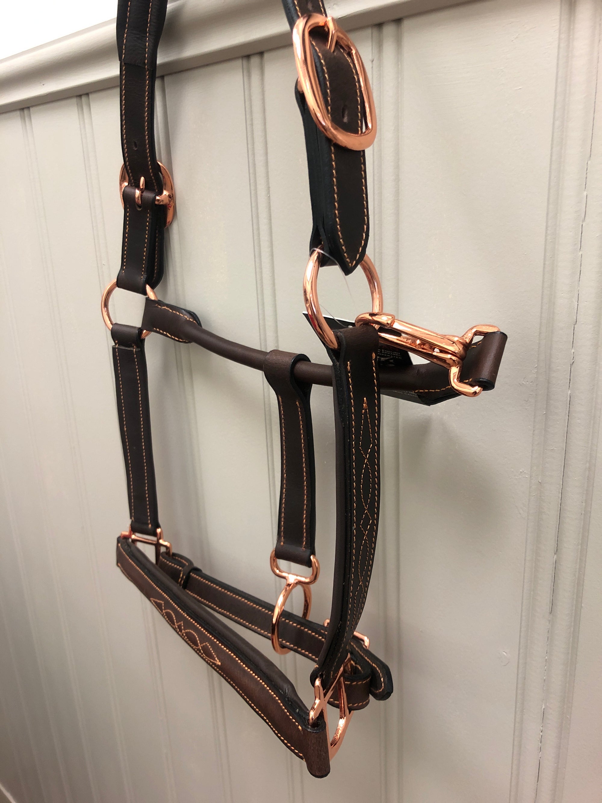 Sage Family Padded Leather Halter with Rose Gold