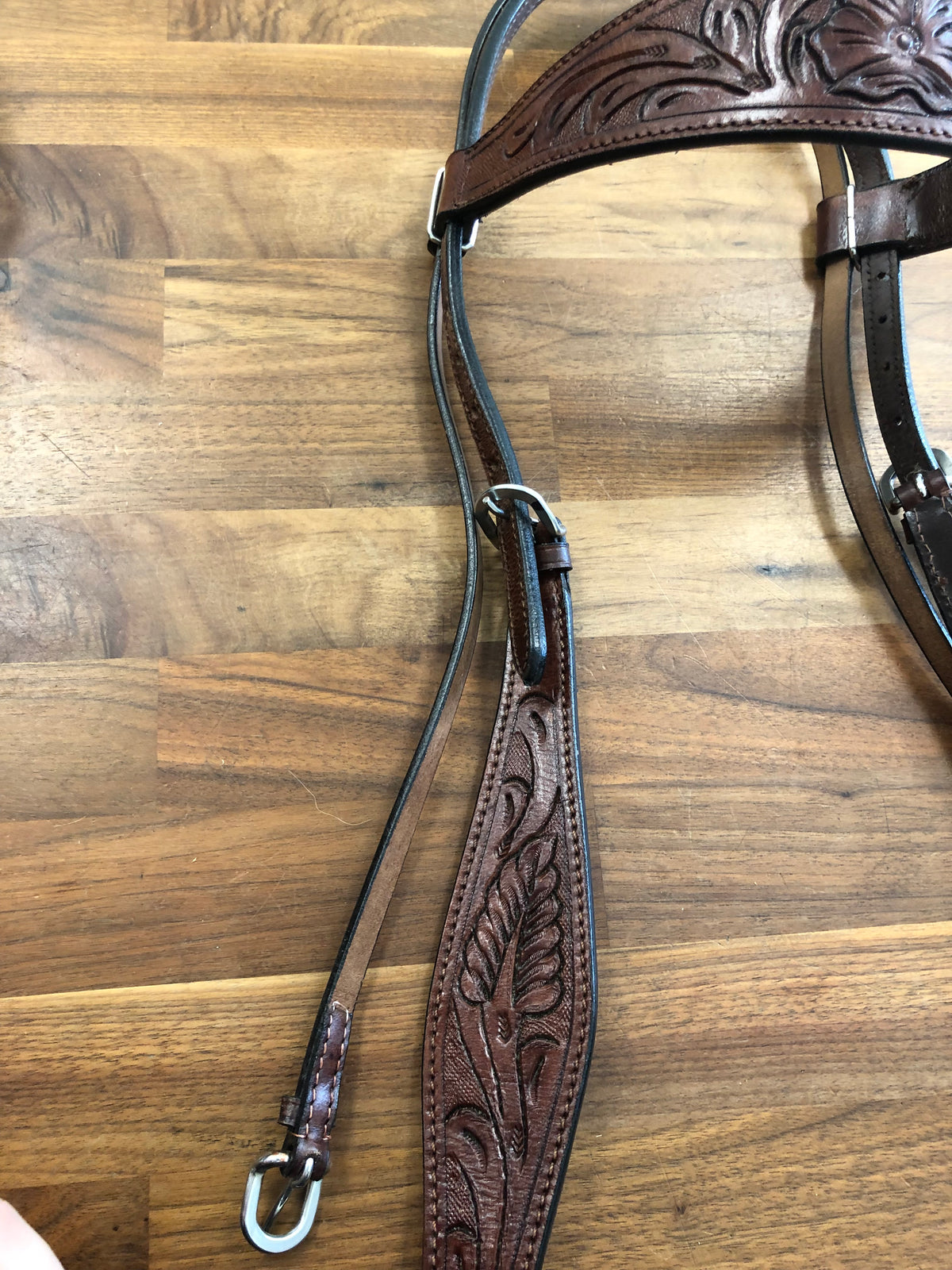 Brown Leather Western Headstall with Tooling