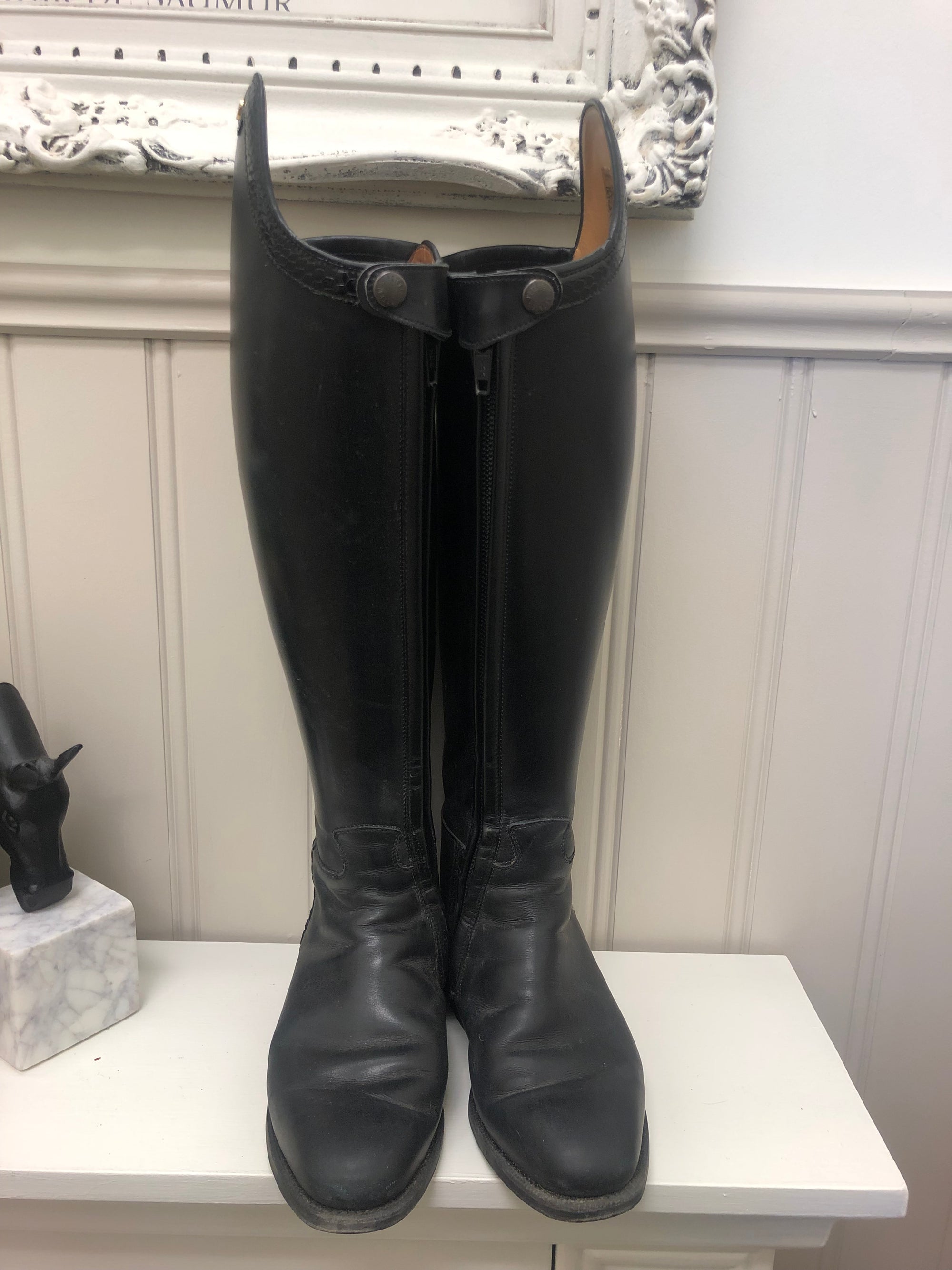 Petrie Black Leather Dressage Boots w/ Snakeskin Trim