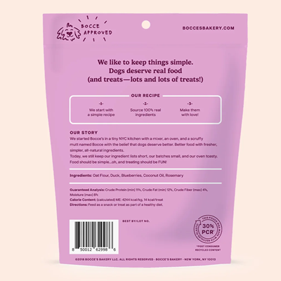Bocce’s Bakery Crunchy Quack, Quack, Quack Duck & Blueberry Biscuits - Horse & Hound Tack Shop 