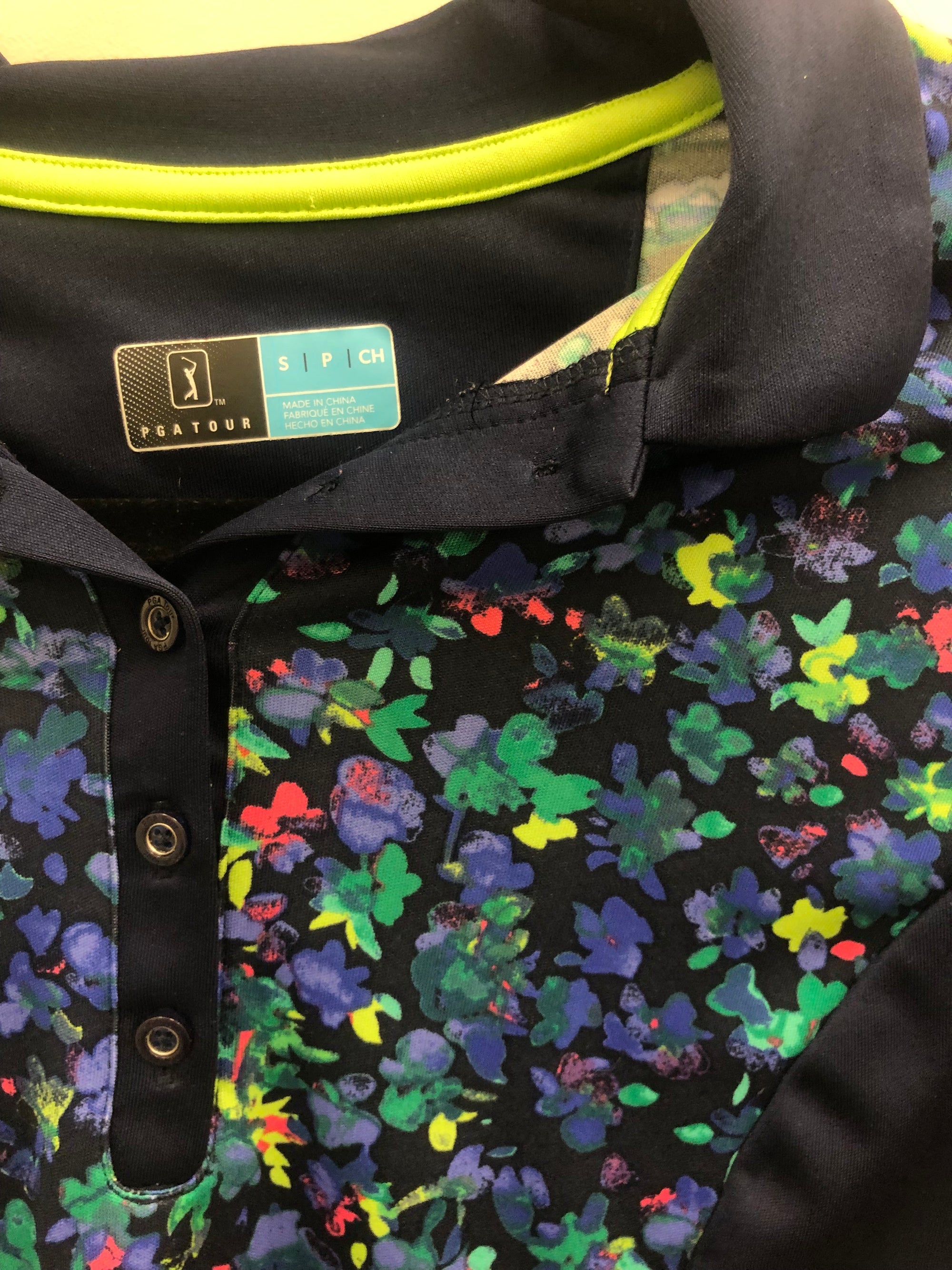 Navy Floral Polo Short Sleeve - S