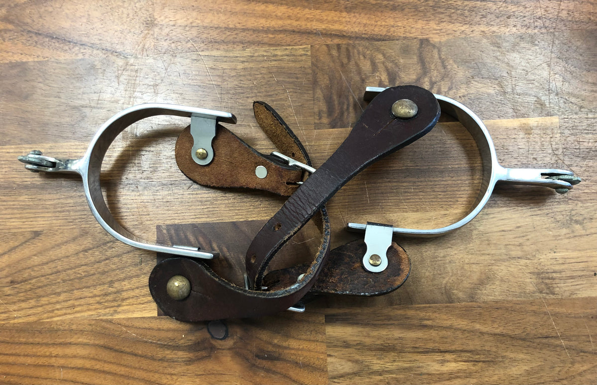 Western Comfort Medium Spurs w/ Brown Leather Weaver Spur Straps