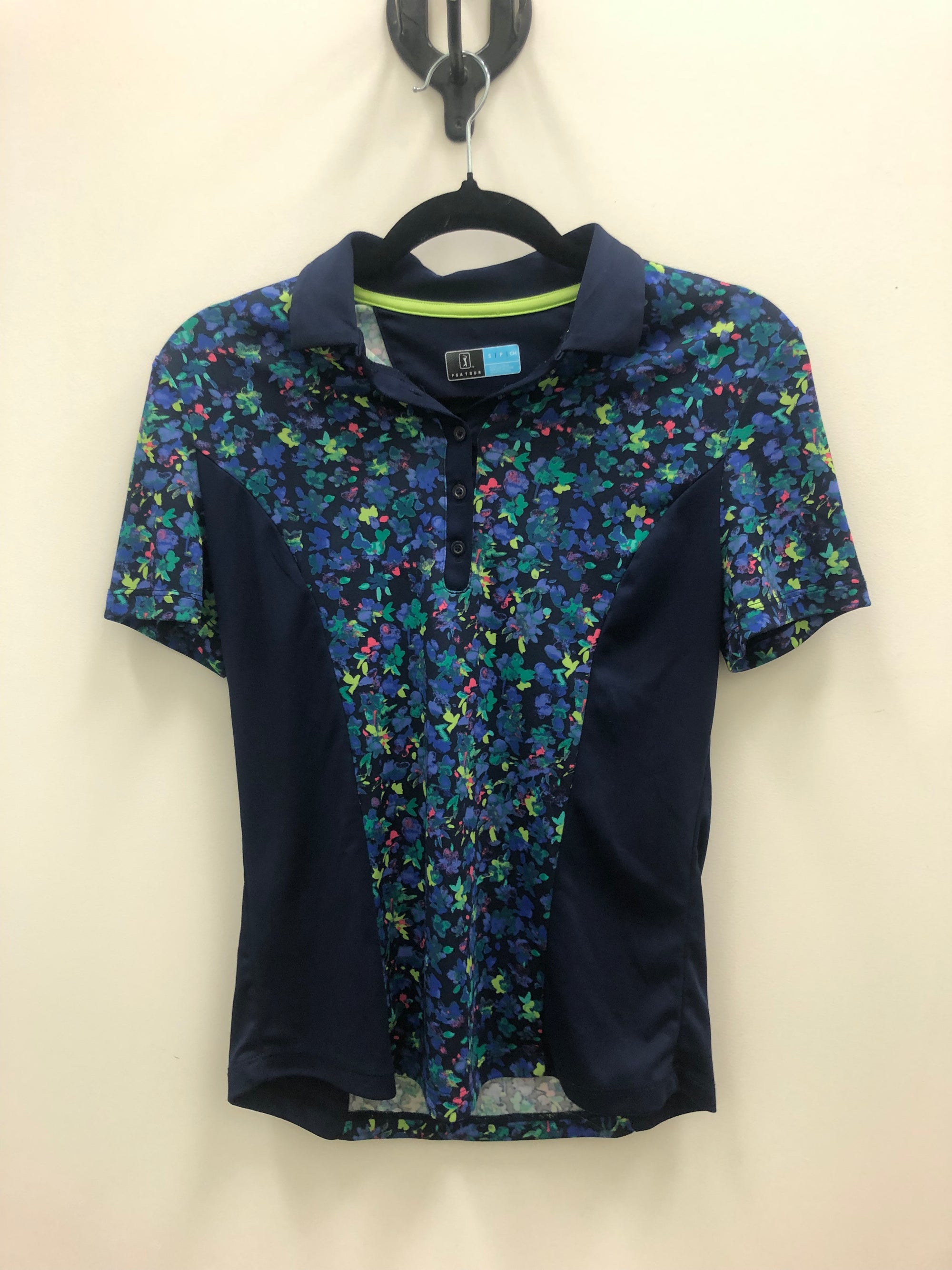 Navy Floral Polo Short Sleeve - S