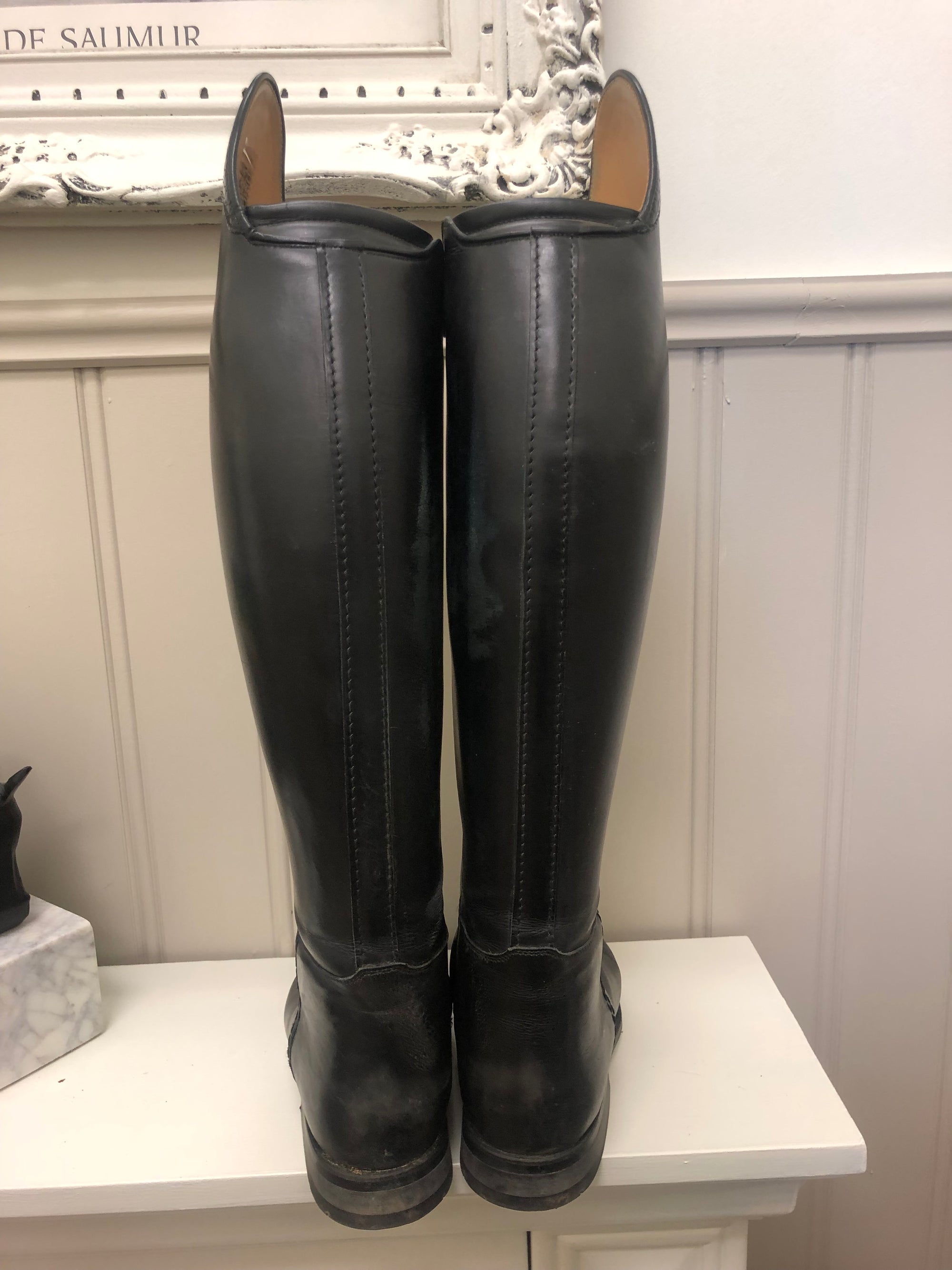 Petrie Black Leather Dressage Boots w/ Snakeskin Trim