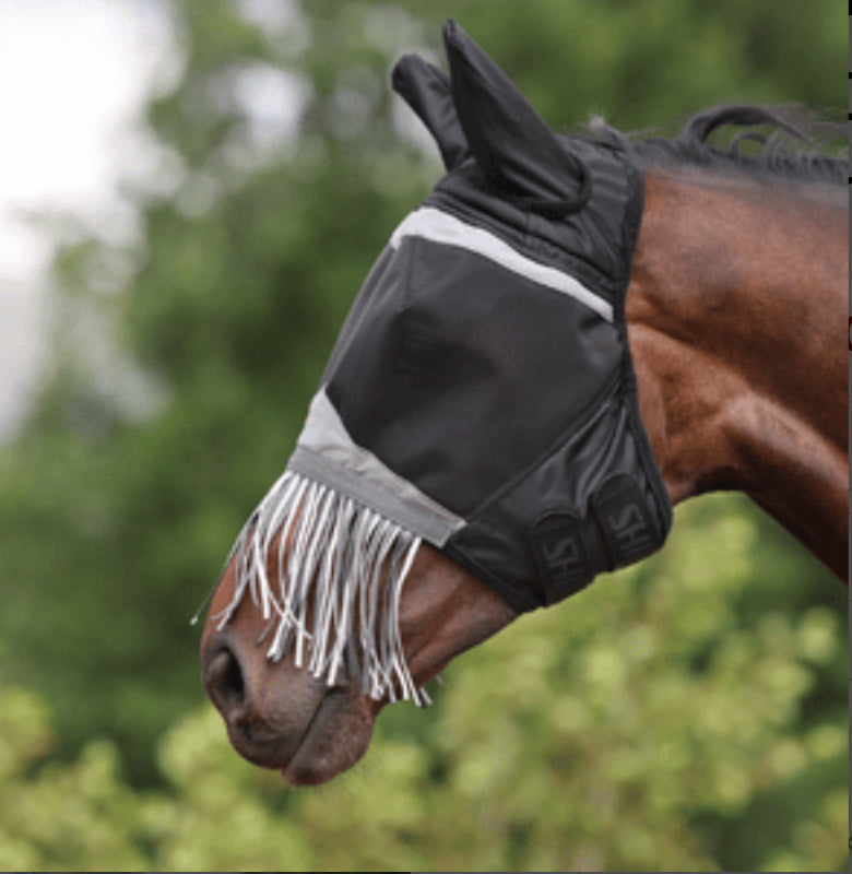 Shires Fly Guard Pro Fine Mesh Fly Mask with Ears &amp; Nose Fringe - Horse &amp; Hound Tack Shop 