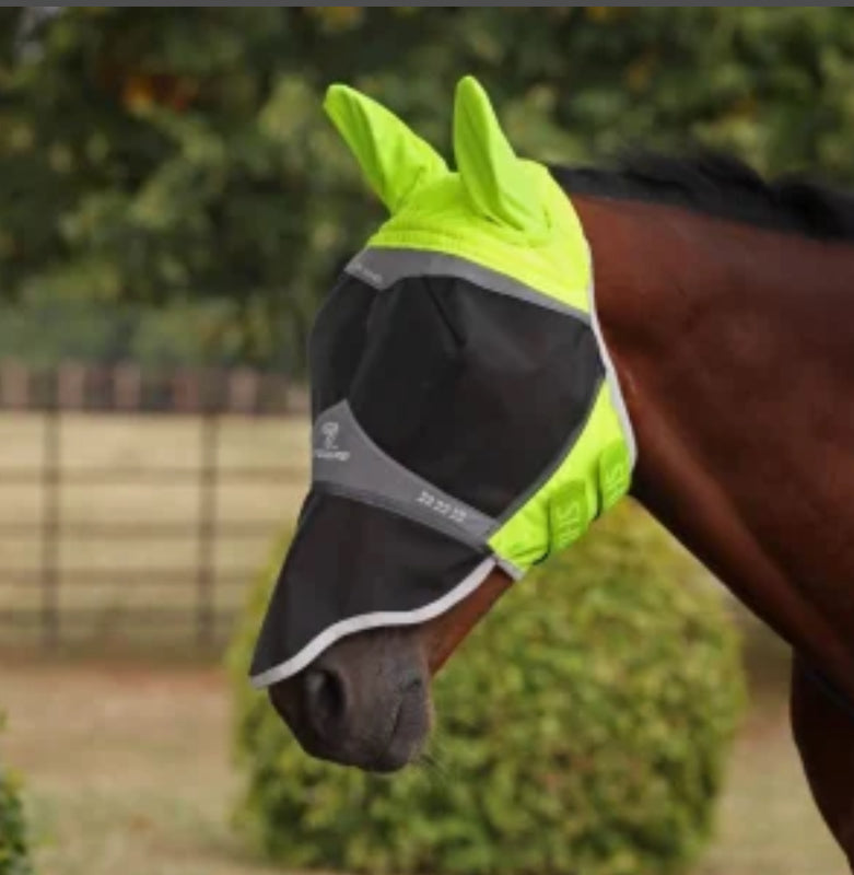 Shires FlyGuard Pro Hi-Viz Fine Mesh Fly Mask with Ears &amp; Nose - Horse &amp; Hound Tack Shop 
