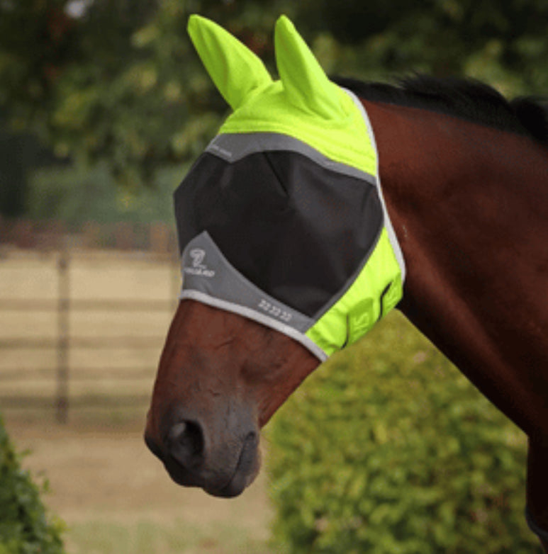 Shires FlyGuard Pro Hi-Viz Fine Mesh Fly Mask with Ears - Horse &amp; Hound Tack Shop 