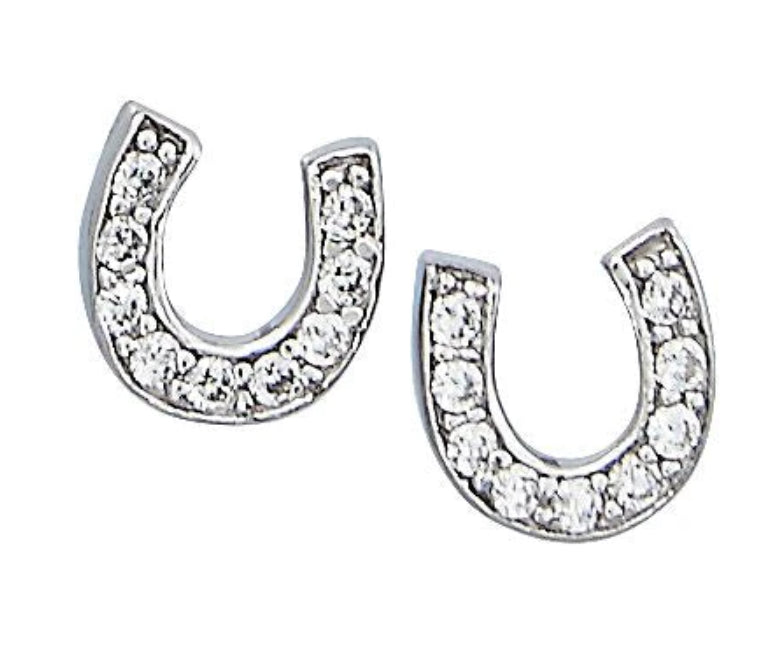 AWST Sterling Silver & CZ Horseshoe Stud Earrings