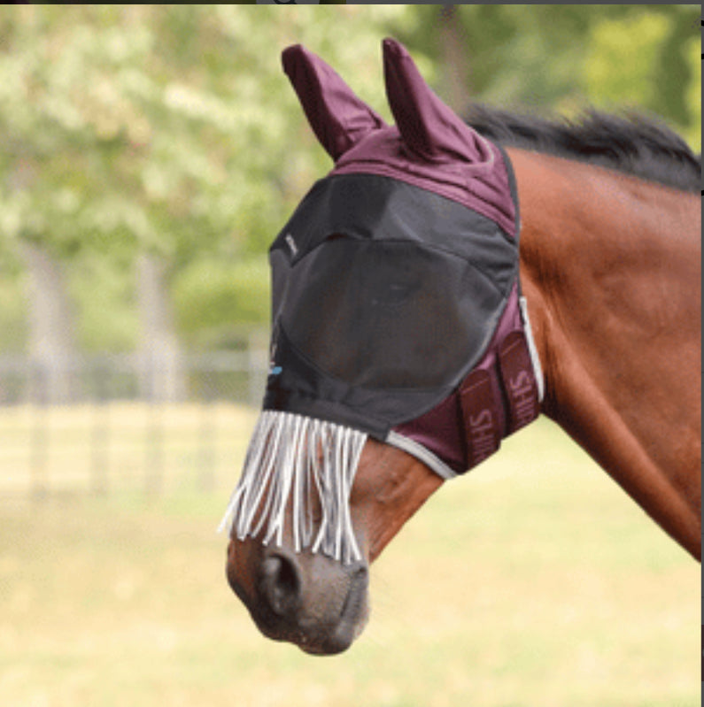 Shires Fly Guard Pro Deluxe Fly Mask with Ears &amp; Nose Fringe - Horse &amp; Hound Tack Shop 