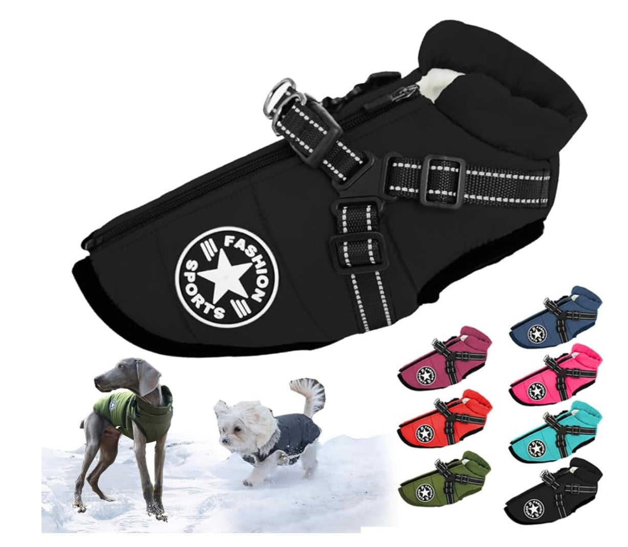 Pawbibi Sport - Windproof Winter Jacket with Built-in Harness