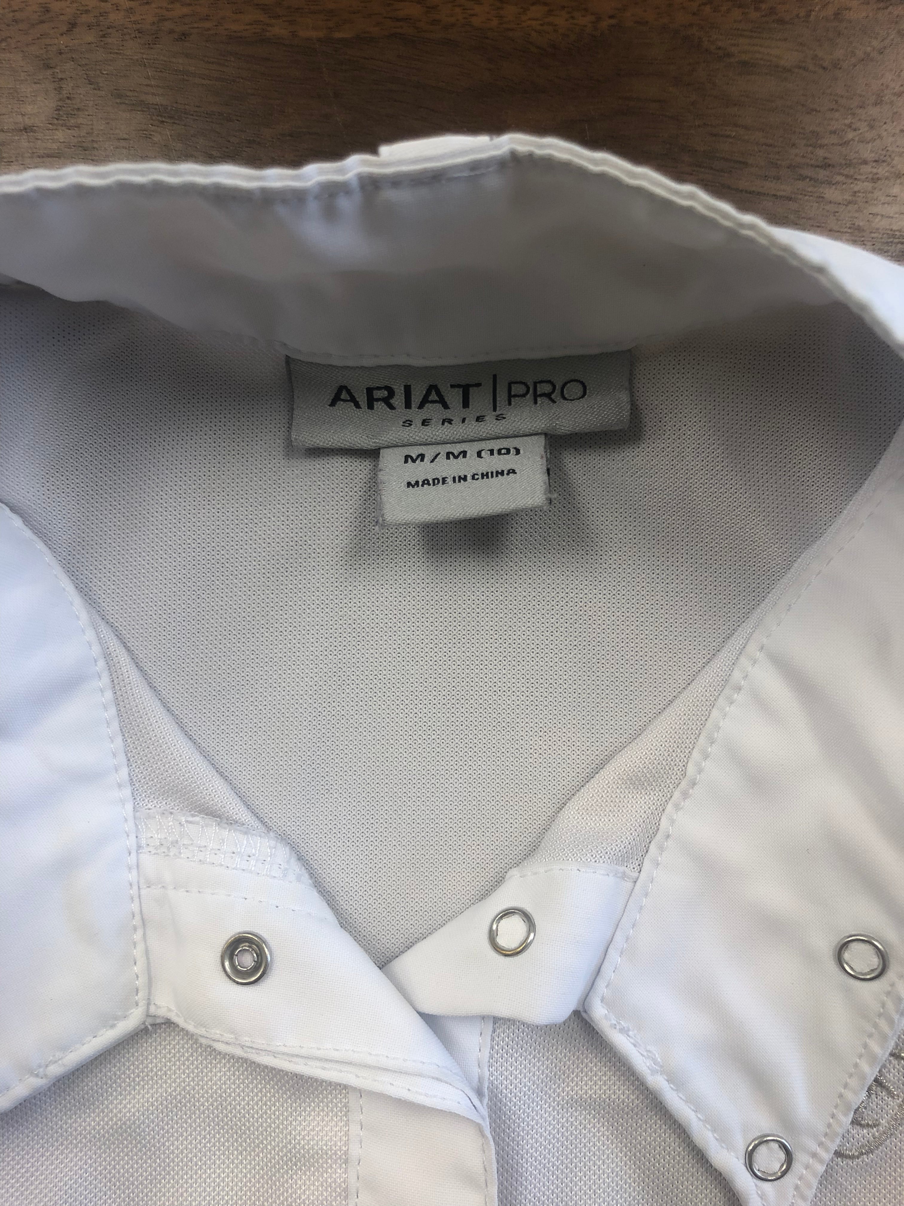Kid’s Ariat Pro Series White Mesh Long Sleeve Show Shirt - small