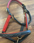 Fine Used Black With Red Padding Fancy Stitched Leather Halter - Full - Horse & Hound Tack Shop 