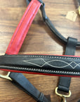 Fine Used Black With Red Padding Fancy Stitched Leather Halter - Full - Horse & Hound Tack Shop 