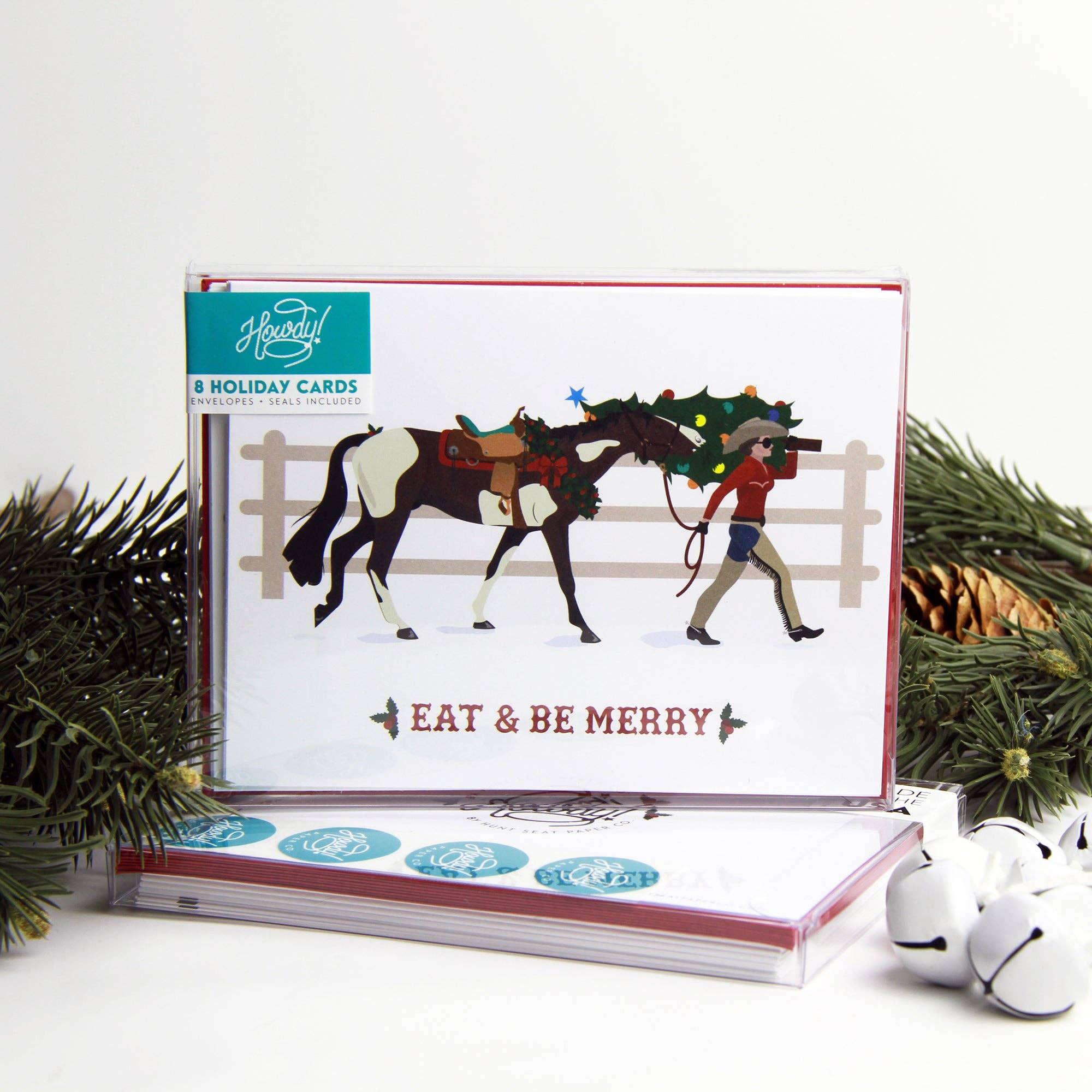 Eat + Be Merry Western Cowgirl Christmas Card: Single Card