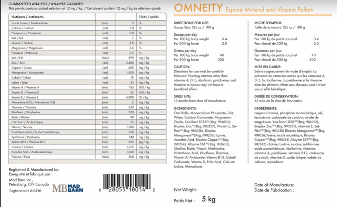 Mad Barn Omneity P Equine Mineral and Vitamin Pellets