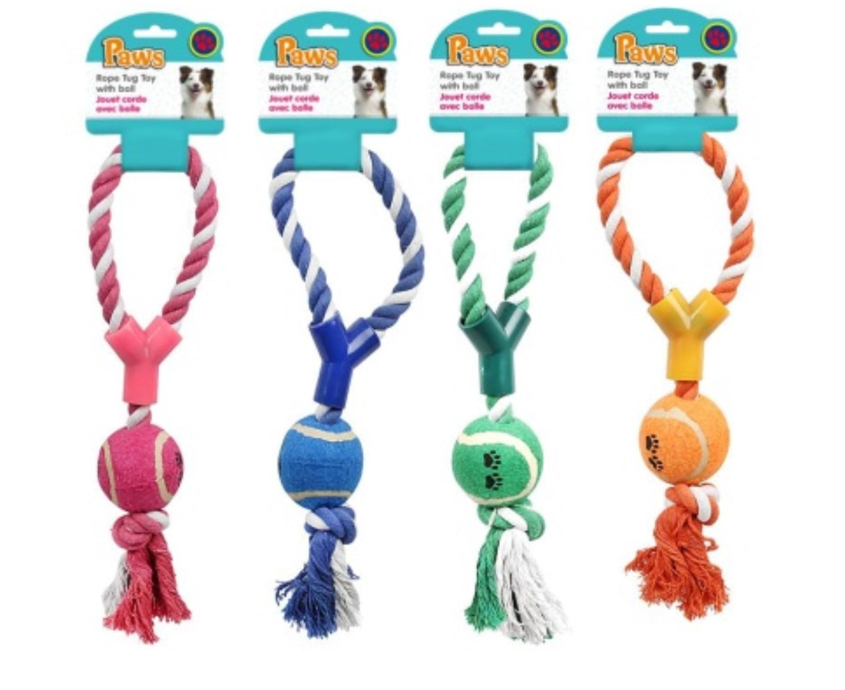 PAWS Rope Tug Toy with Tennis Ball
